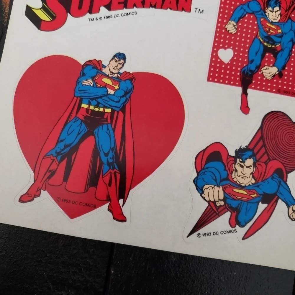 Superman Vintage 1993 DC Comics Valentine's Day Stickers Lot of 4 Bundle Red